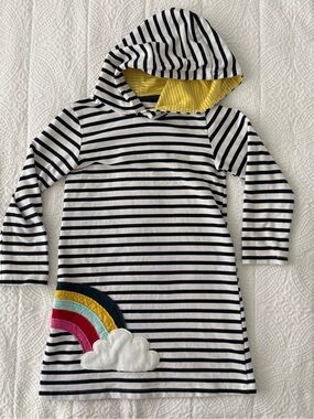 Source Unknown Black & White Striped Hooded Dress with Rainbow Applique